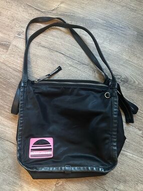 Marc Jacobs Black Nylon & Leather Bag with Pink Logo Patch